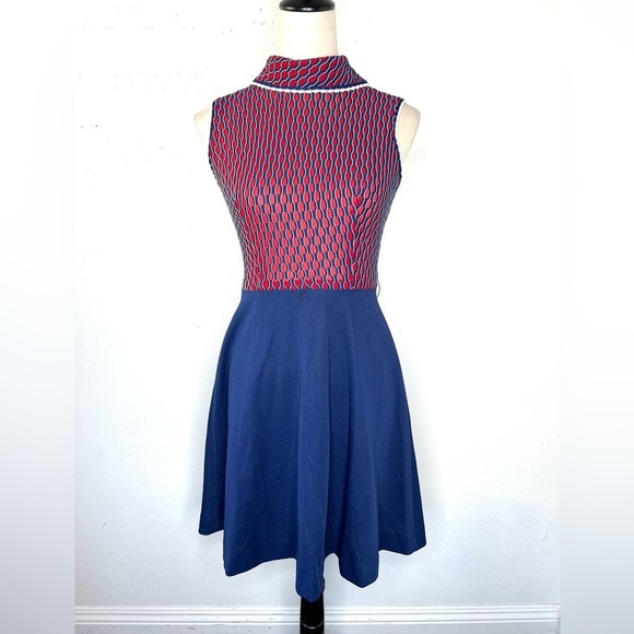 VINTAGE 1970s Mini Dress A-Line Back Zip Red Navy Vtg 70s Union Made - Picture 1 of 11